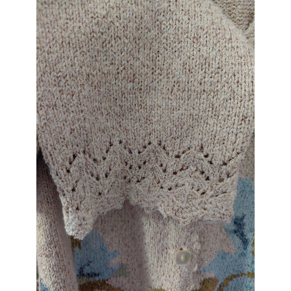 VTG Talbots Cardigan Tan Floral Silk Blend Cottagecore Knit MoP Buttons Sz 3X - Picture 2 of 13